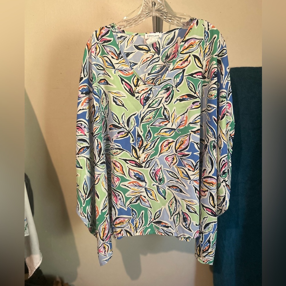 First Love Relaxed Blue and Green Short Sleeve Blouse